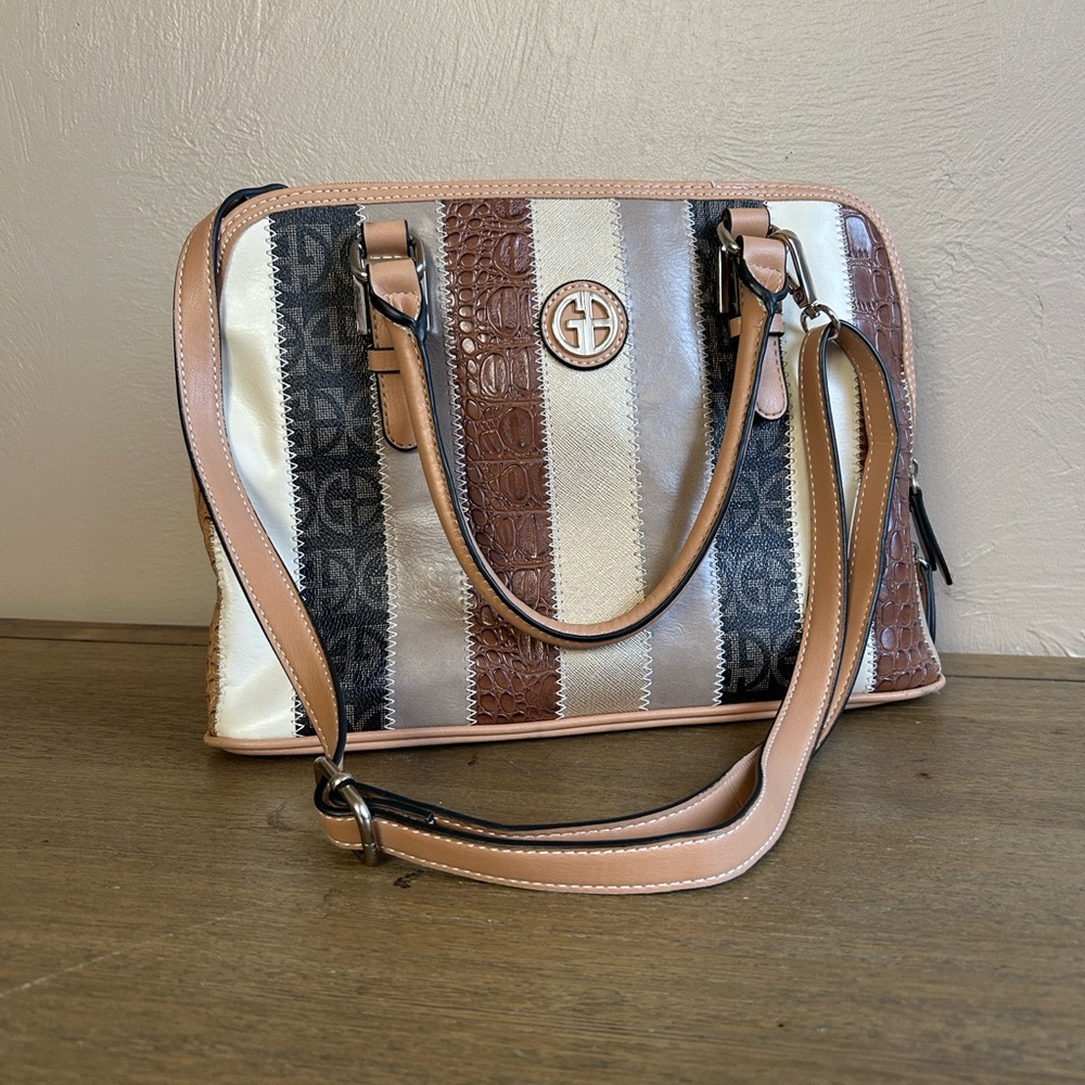 Giani Bernini Patchwork Brown-Cream Bag. Adjustab… - image 1